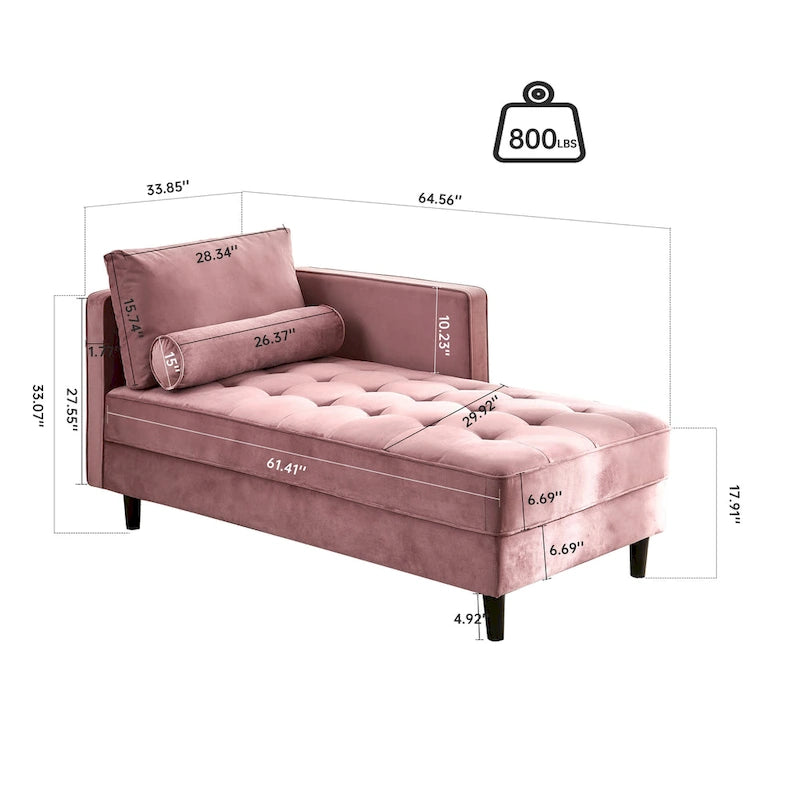 Chaise longue capitonnée en velours rose