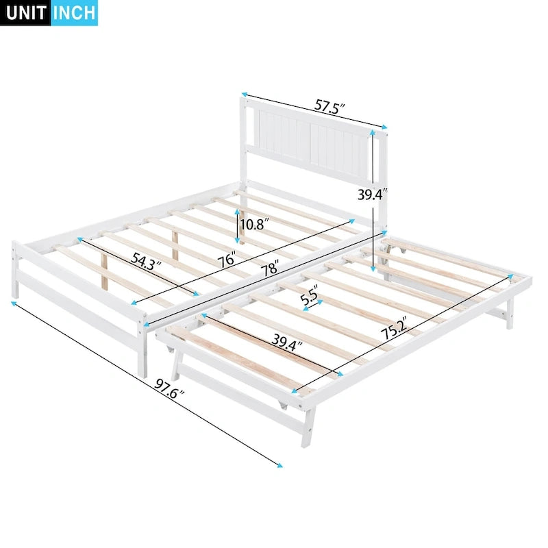 Lit plateforme moderne pleine grandeur en pin
