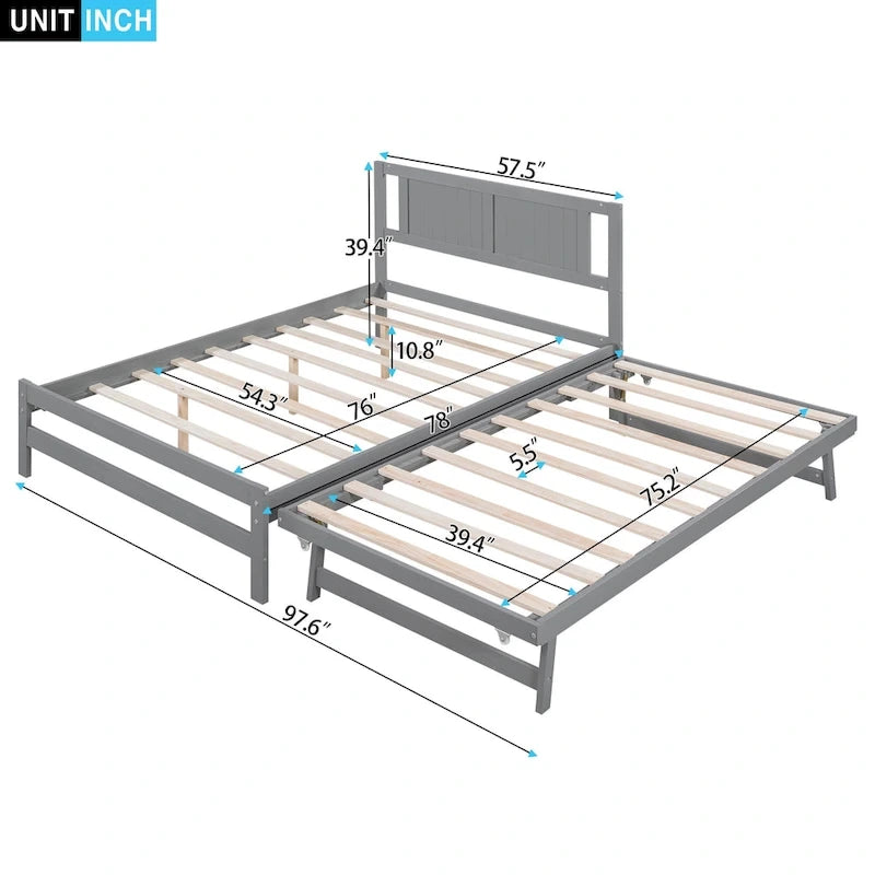 Lit plateforme moderne pleine grandeur en pin