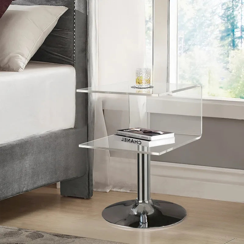 Table d'appoint en acrylique moderne transparente Table de chevet en forme de C