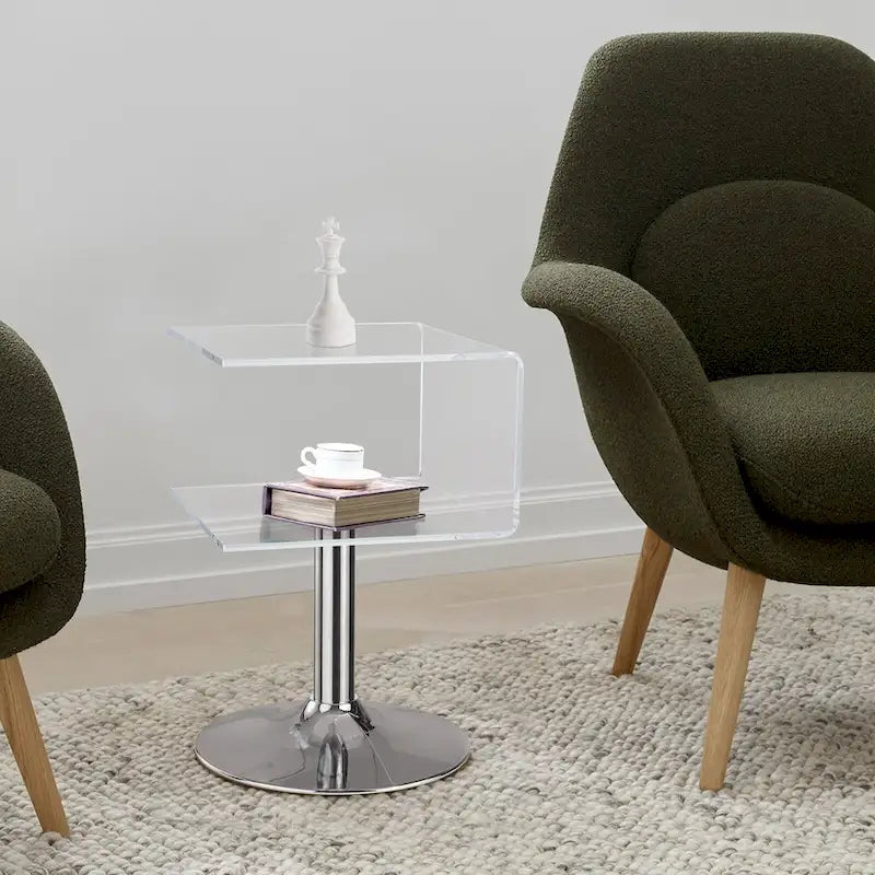 Table d'appoint en acrylique moderne transparente Table de chevet en forme de C
