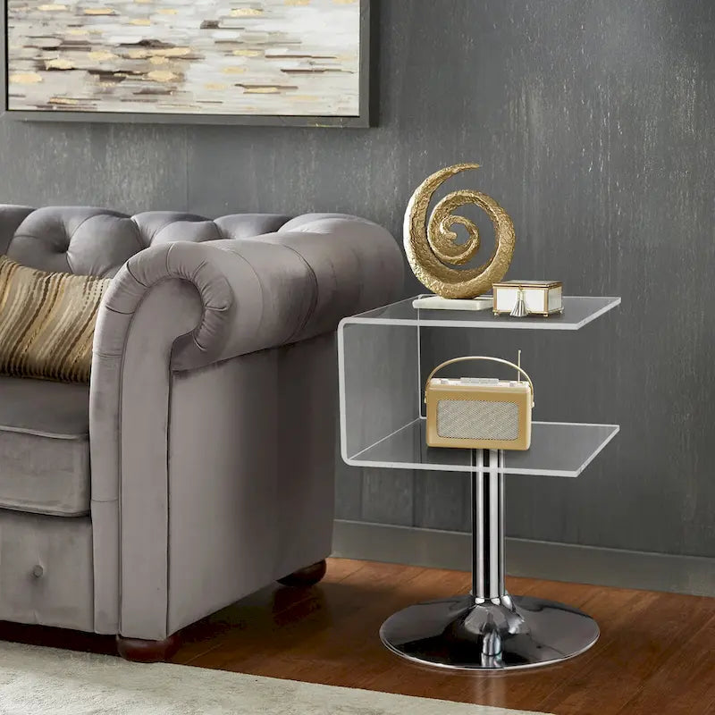 Table d'appoint en acrylique moderne transparente Table de chevet en forme de C