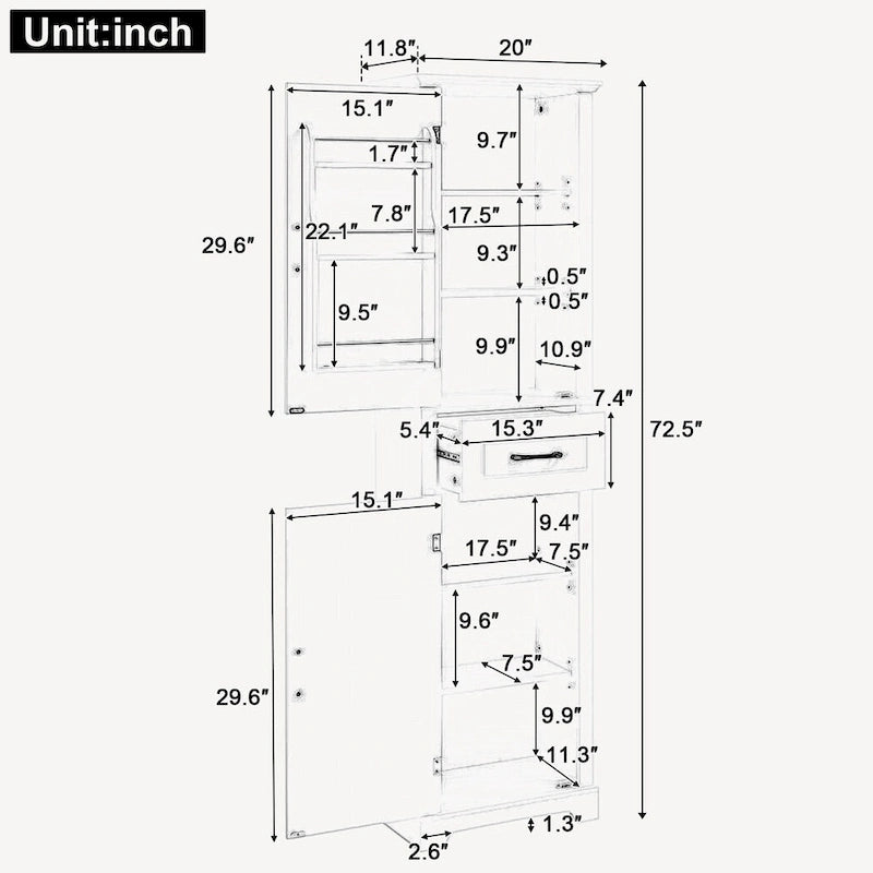 Armoires de salle de bain hautes autoportantes