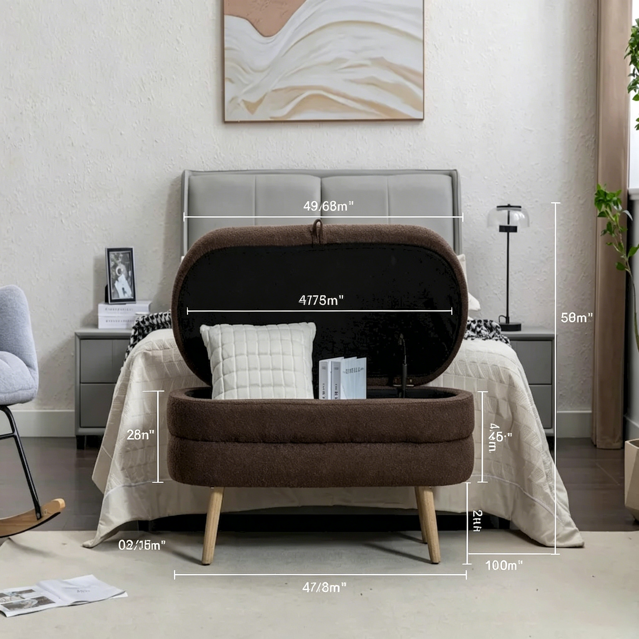 Storage ottoman with wooden legs