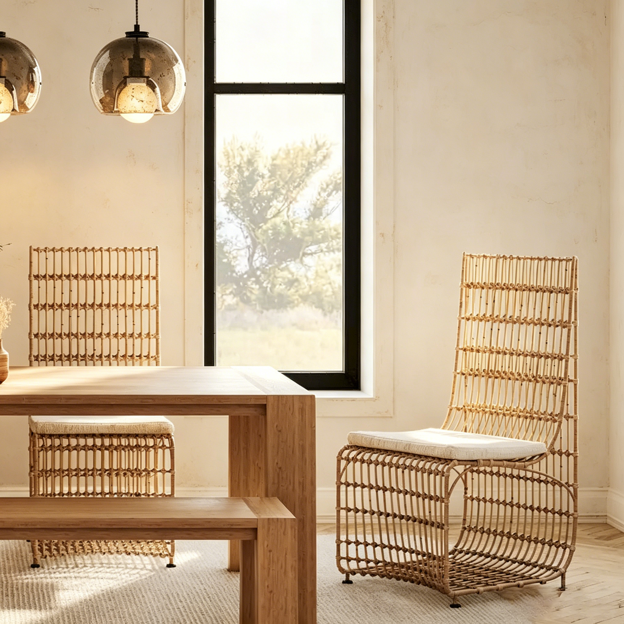 Chaise de salle à manger en fer tressé de rotin par