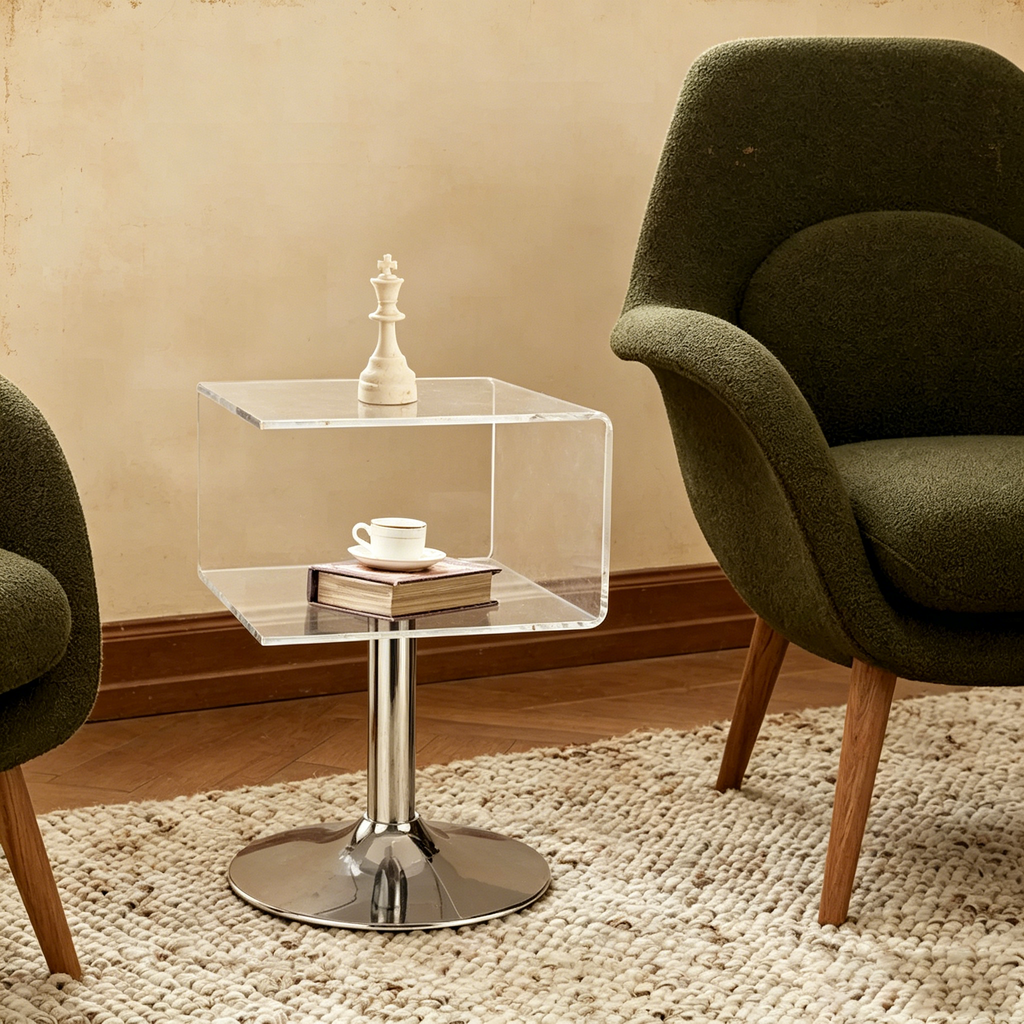 Table d'appoint en acrylique moderne transparente Table de chevet en forme de C