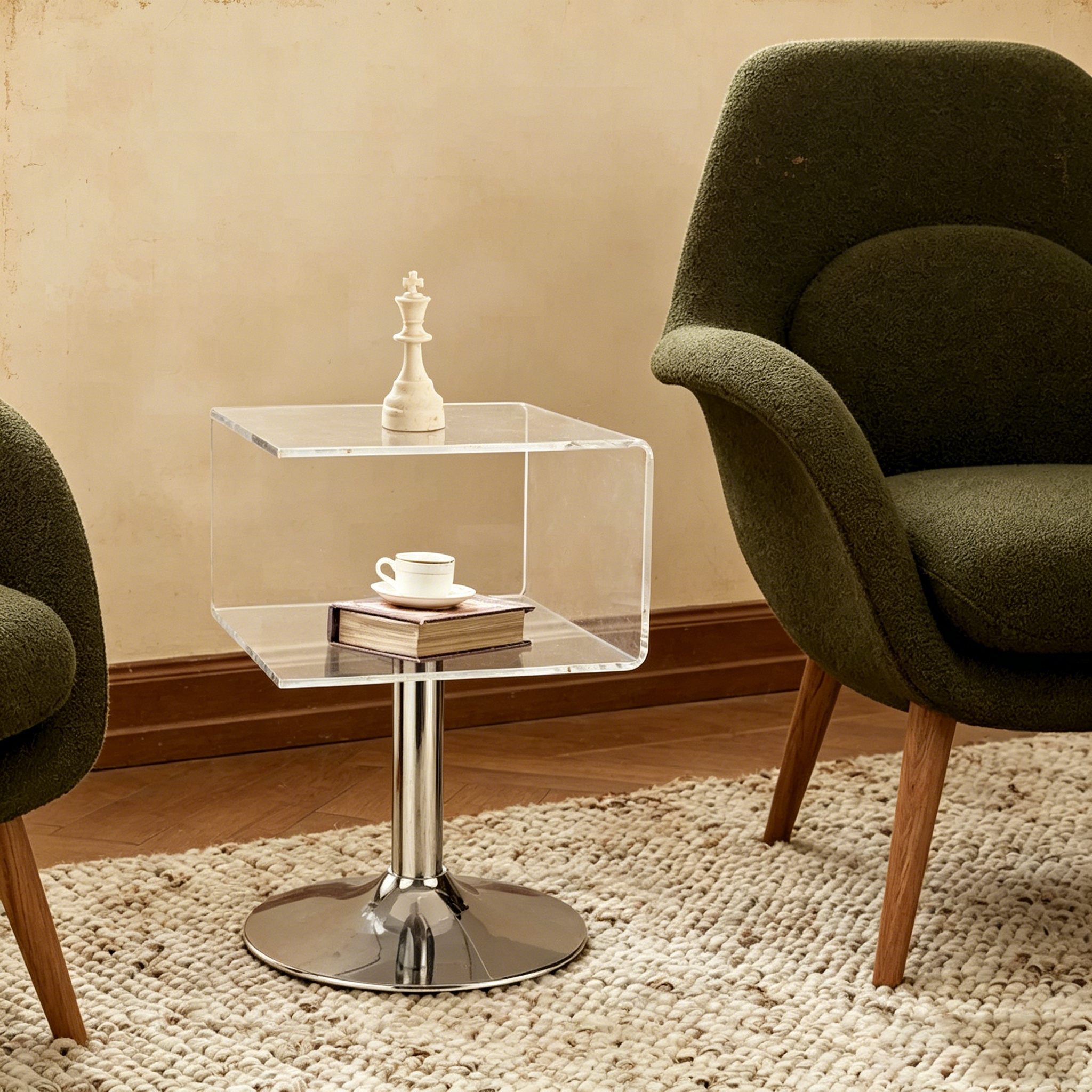 Table d'appoint en acrylique moderne transparente Table de chevet en forme de C