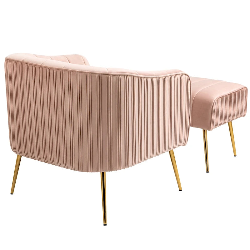 Fauteuil d'appoint moderne en velours avec pouf et accoudoirs ronds