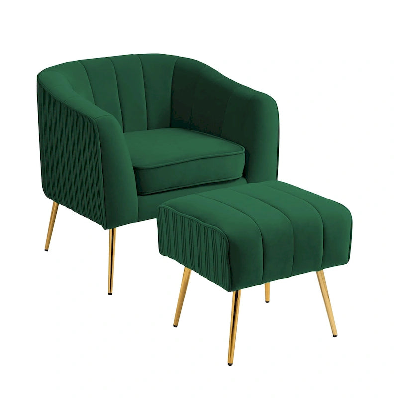 Fauteuil d'appoint moderne en velours avec pouf et accoudoirs ronds