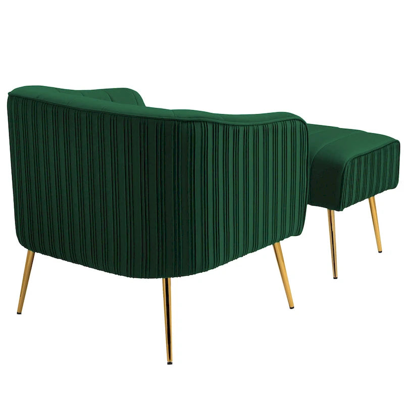 Fauteuil d'appoint moderne en velours avec pouf et accoudoirs ronds