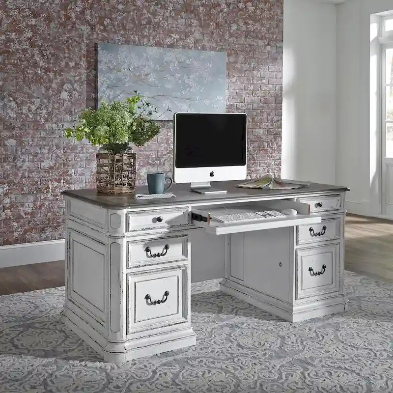 Bureau écorce patinée blanc antique