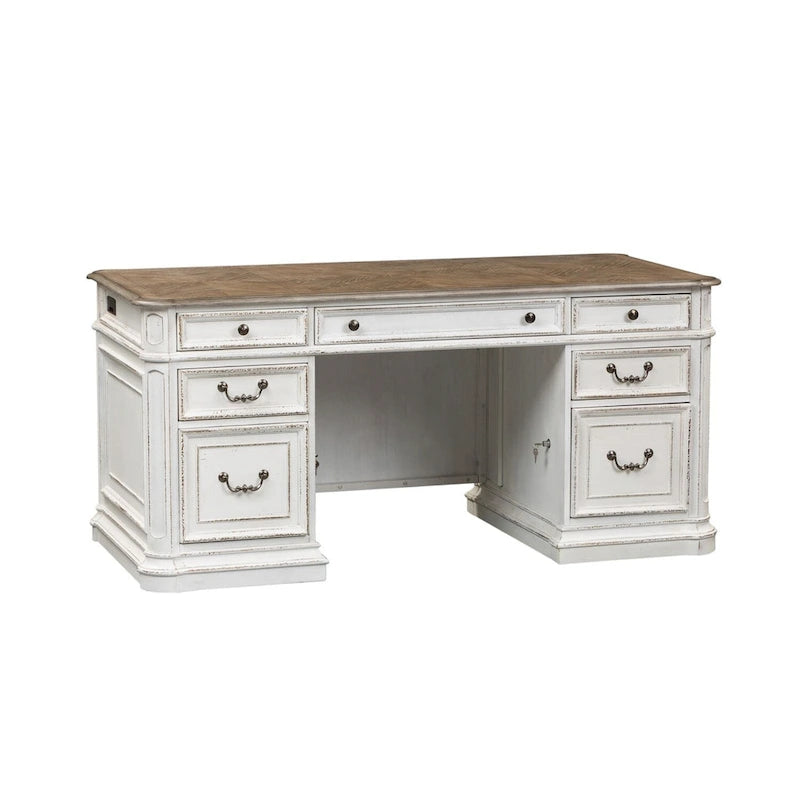 Bureau écorce patinée blanc antique