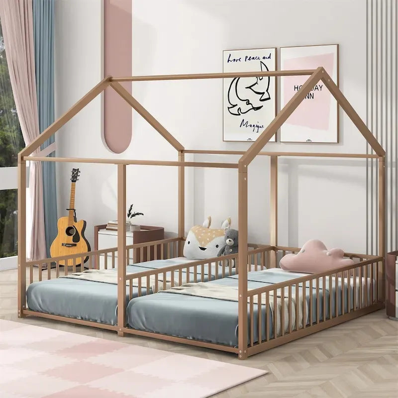 Lits plateformes de maison en métal taille double