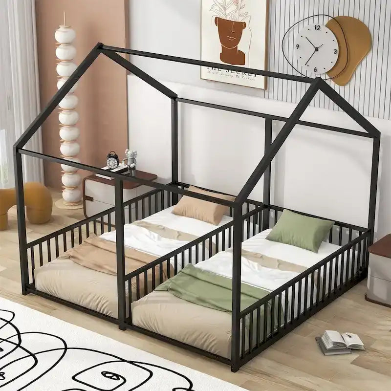 Lits plateformes de maison en métal taille double