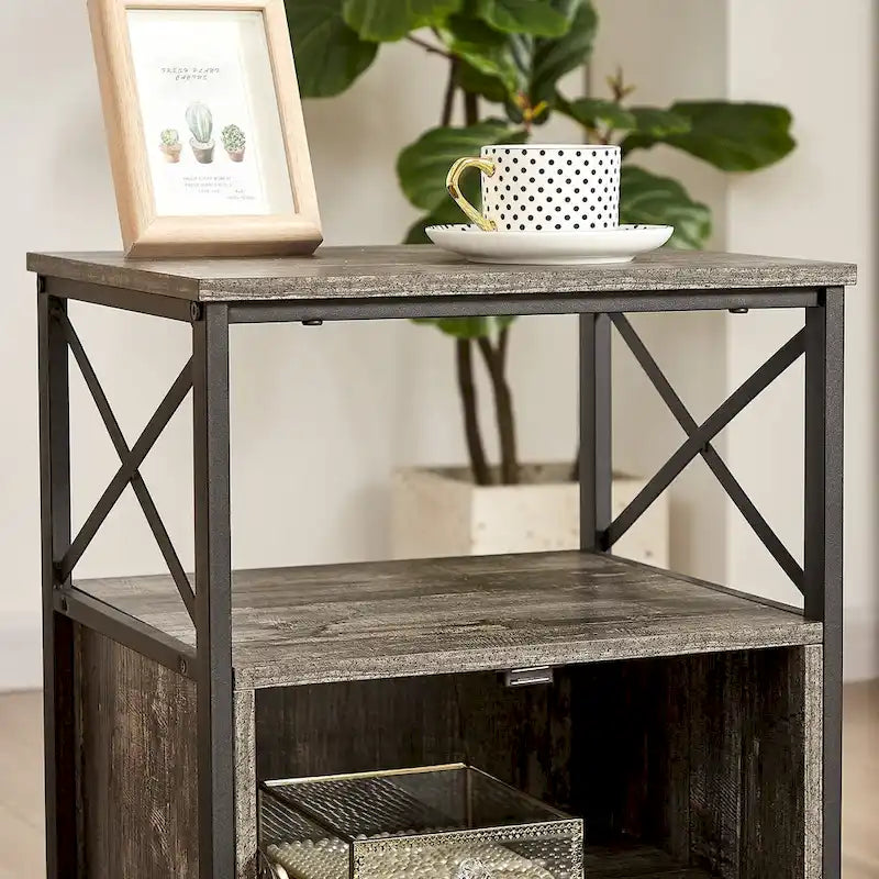 Table de chevet à deux tiroirs avec étagère