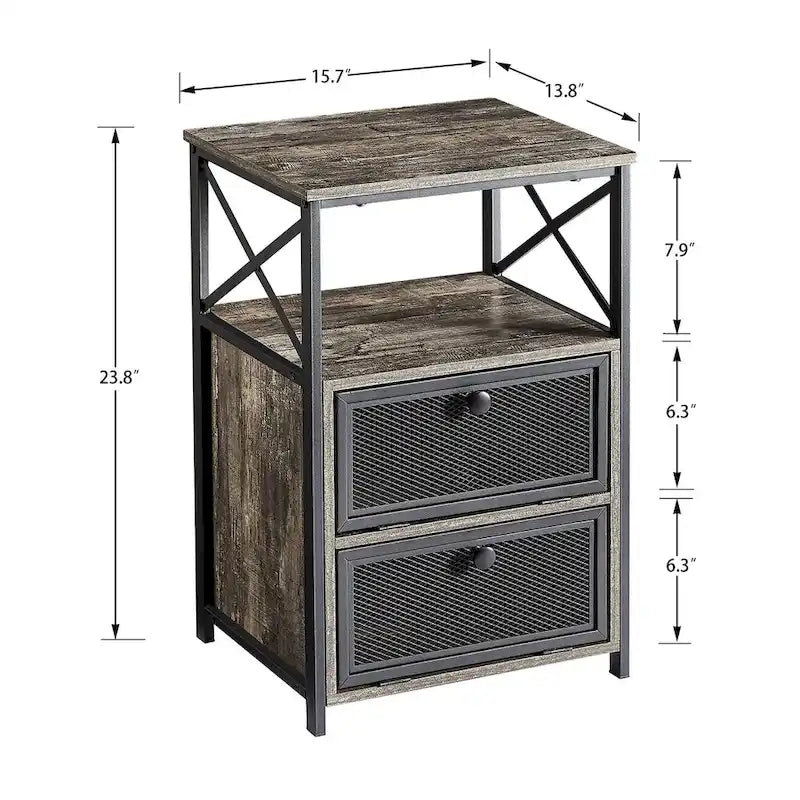 Table de chevet à deux tiroirs avec étagère