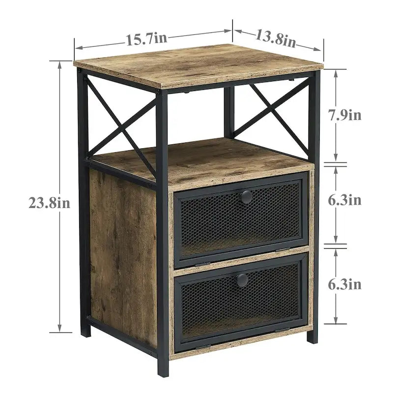 Table de chevet à deux tiroirs avec étagère