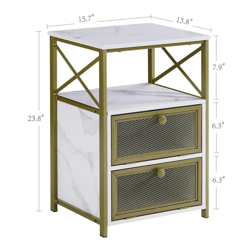 Table de chevet à deux tiroirs avec étagère