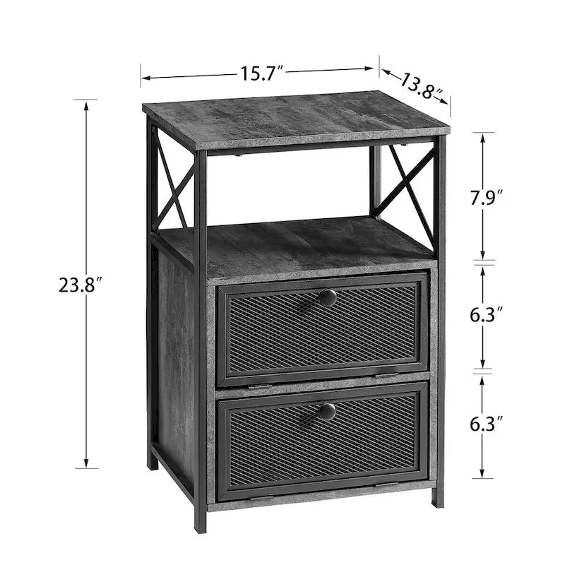 Table de chevet à deux tiroirs avec étagère