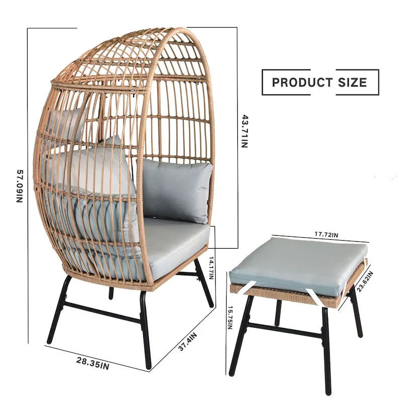 Fauteuil œuf et pouf en osier pour jardin extérieur