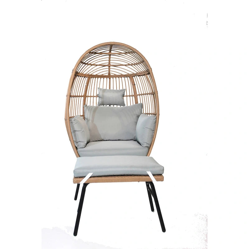 Fauteuil œuf et pouf en osier pour jardin extérieur