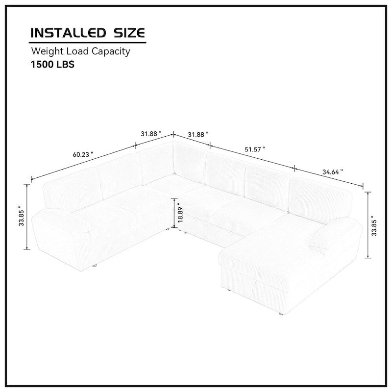Canapé de rangement modulaire en velours côtelé très grand format