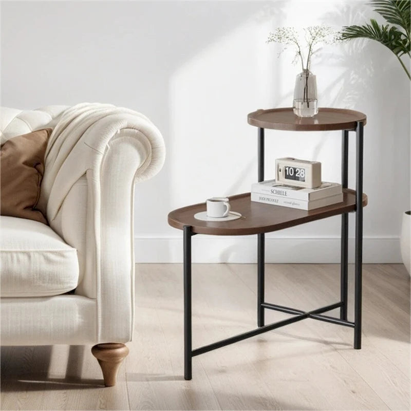 Table d'appoint ronde moderne à double plateau