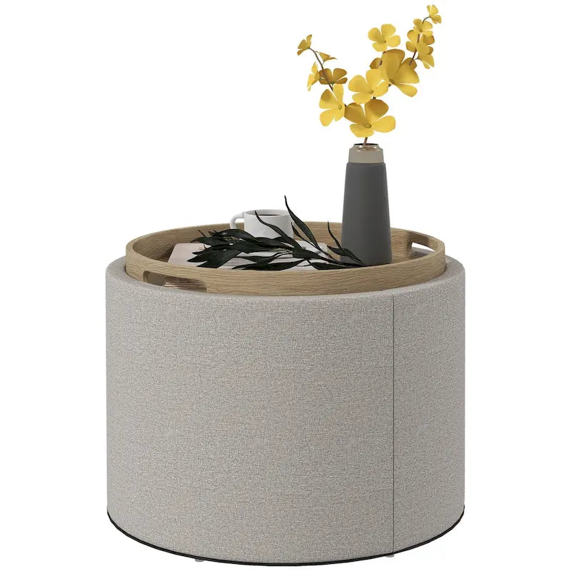 Round Storage Ottoman Coffee Table with Flip Top Tray