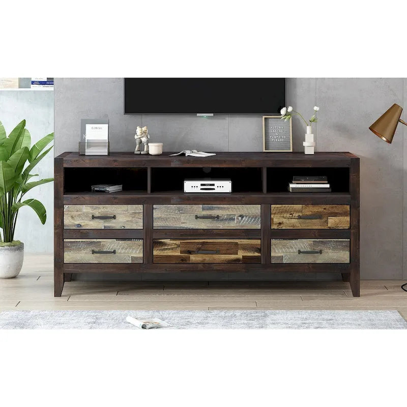 Meuble TV en bois vieilli patiné
