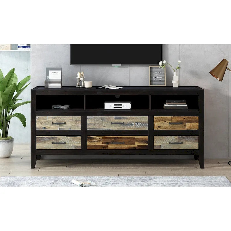 Meuble TV en bois vieilli patiné